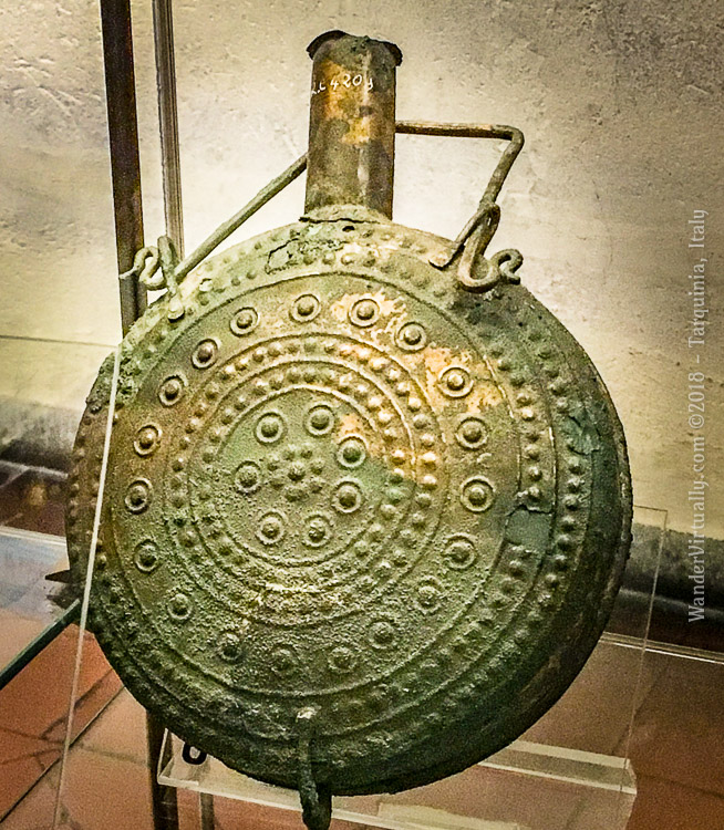Probably a bronze flask (9th-8th century BCE)? National Etruscan Museum - Tarquinia, Italy.