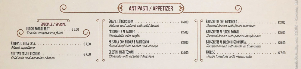 Italian Restaurant Menu - antipasti