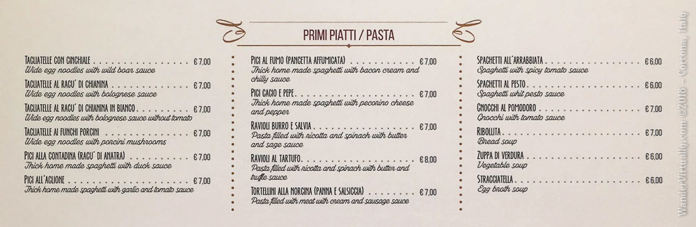 Italian Restaurant Menu - primi piatti