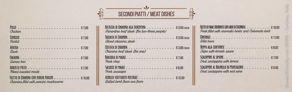 Italian Restaurant Menu - secondi piatti