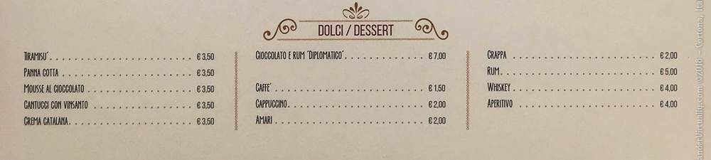 Italian Restaurant Menu: Dolci