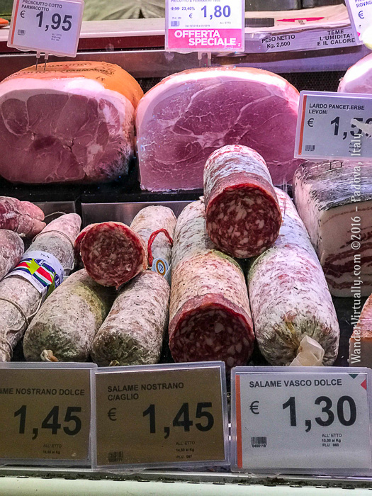 Salame at a pop-up market in Padova, Italy