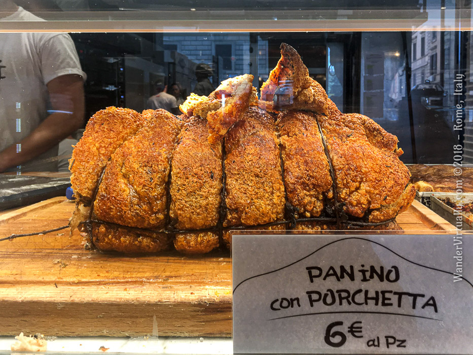 Irresistible Porchetta at the Rome Central Market.
