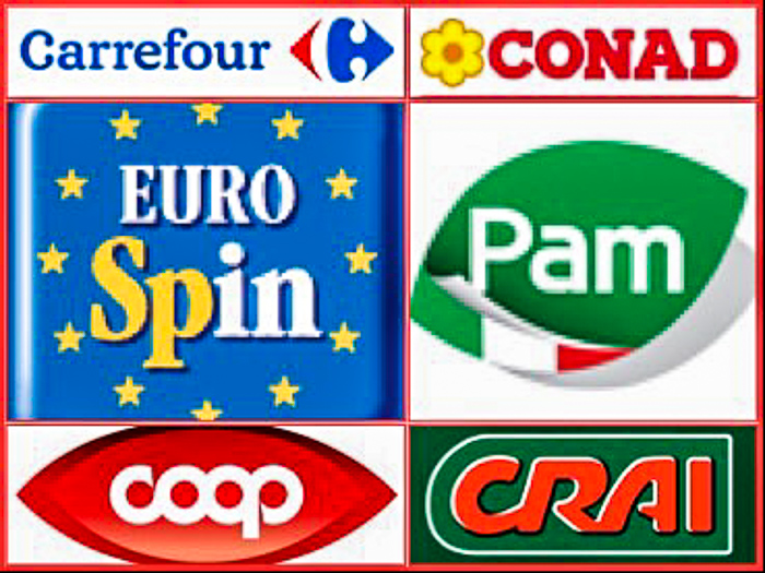 Some of the grocery chain store brands in Italy.
