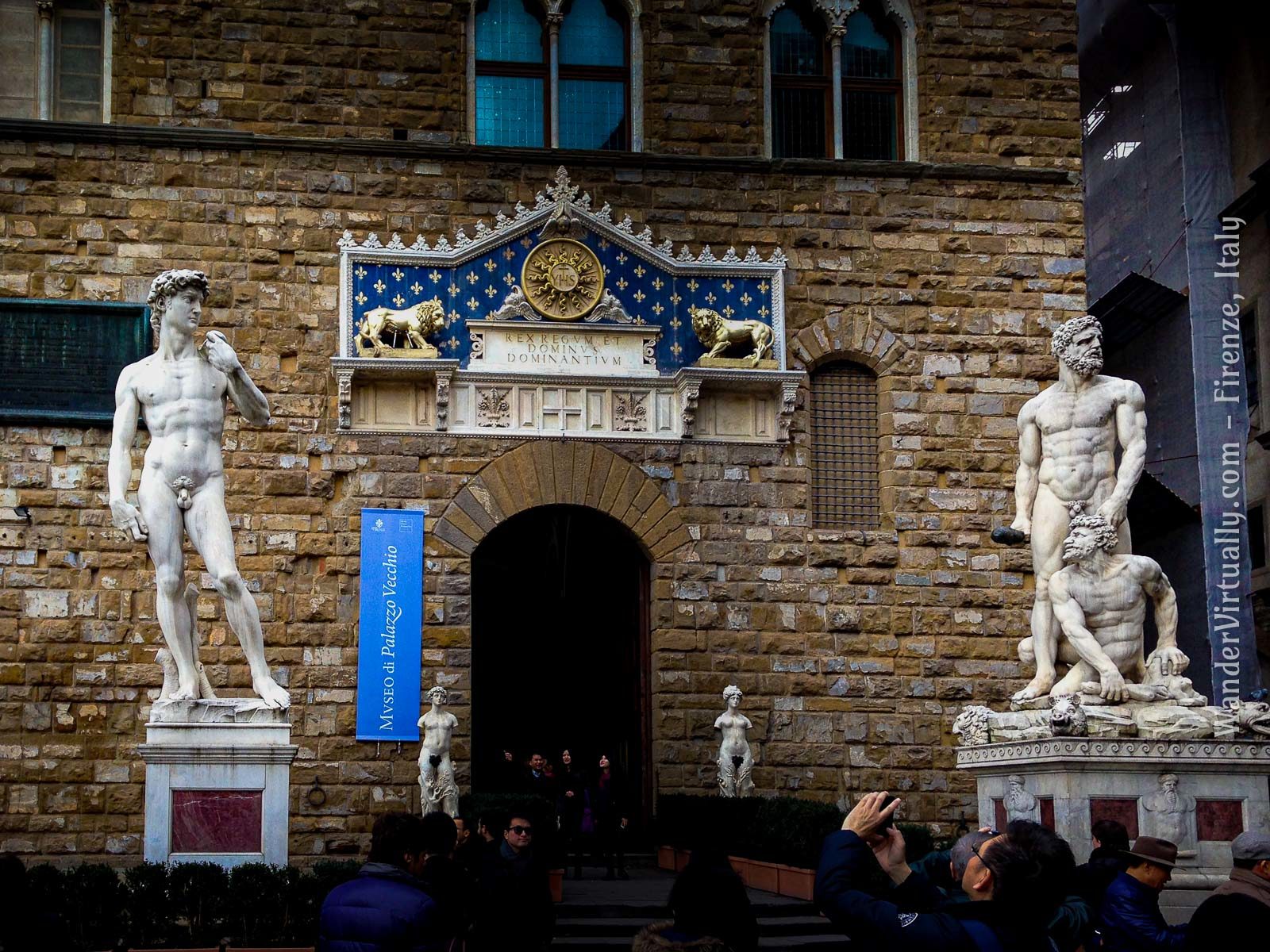David and Hercules at the Palazzo Vecchio. Piazza della Signoria - Florence, Italy.