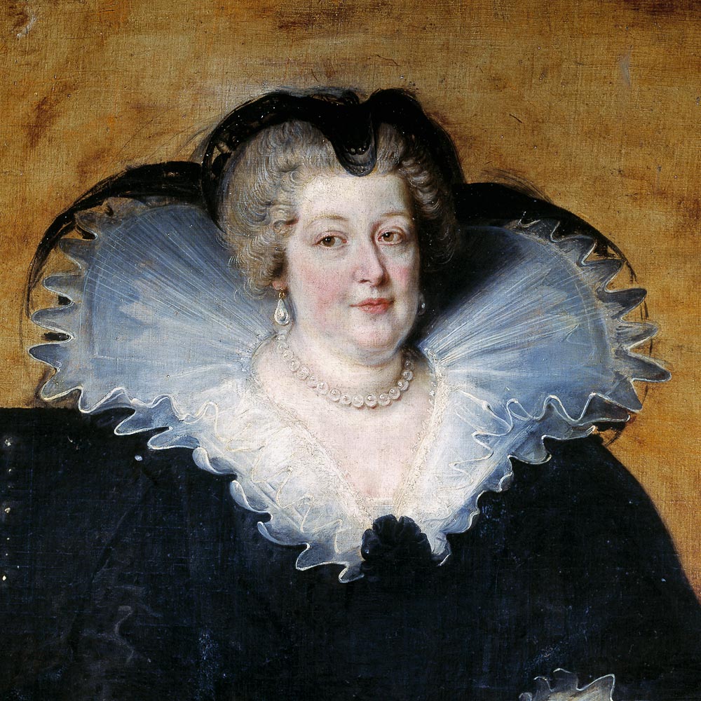 Maria de' Medici (1575-1642) married King Henry IV and was Queen then Queen Regent of France 1610-1617. Painting by Peter Paul Rubens.