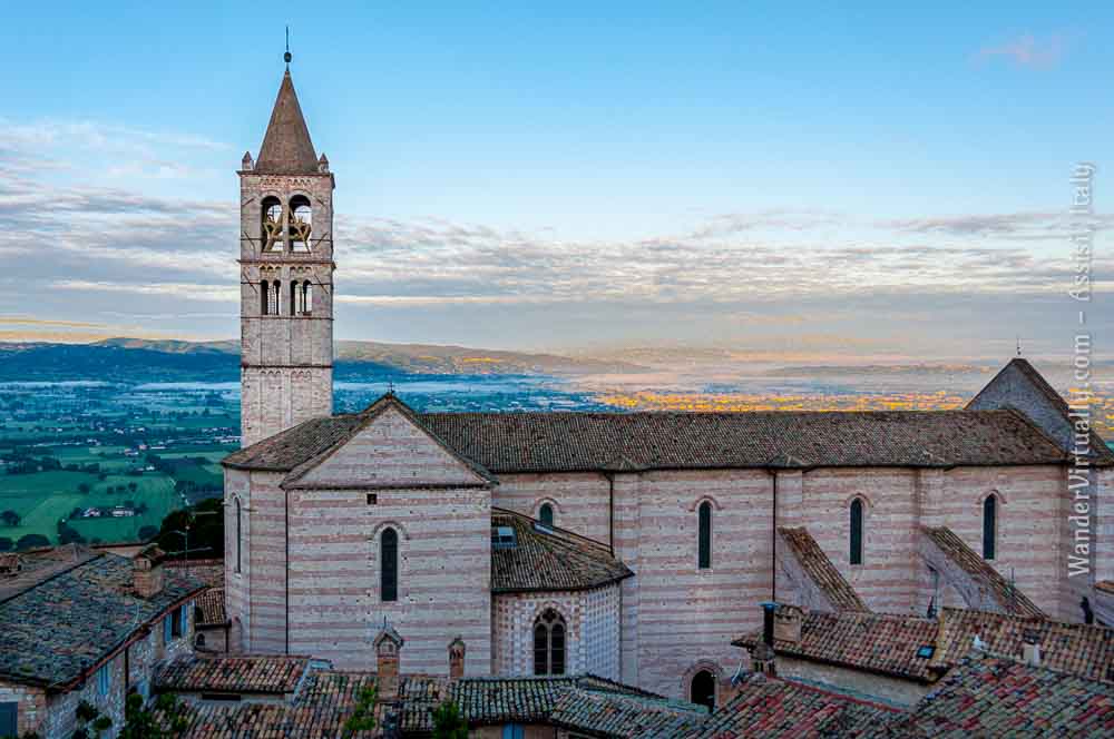Convents & Monasteries in Assisi: Basilica di Santa Chiara at sunrise. It is a stone's throw from St. Anthony's Guest House.