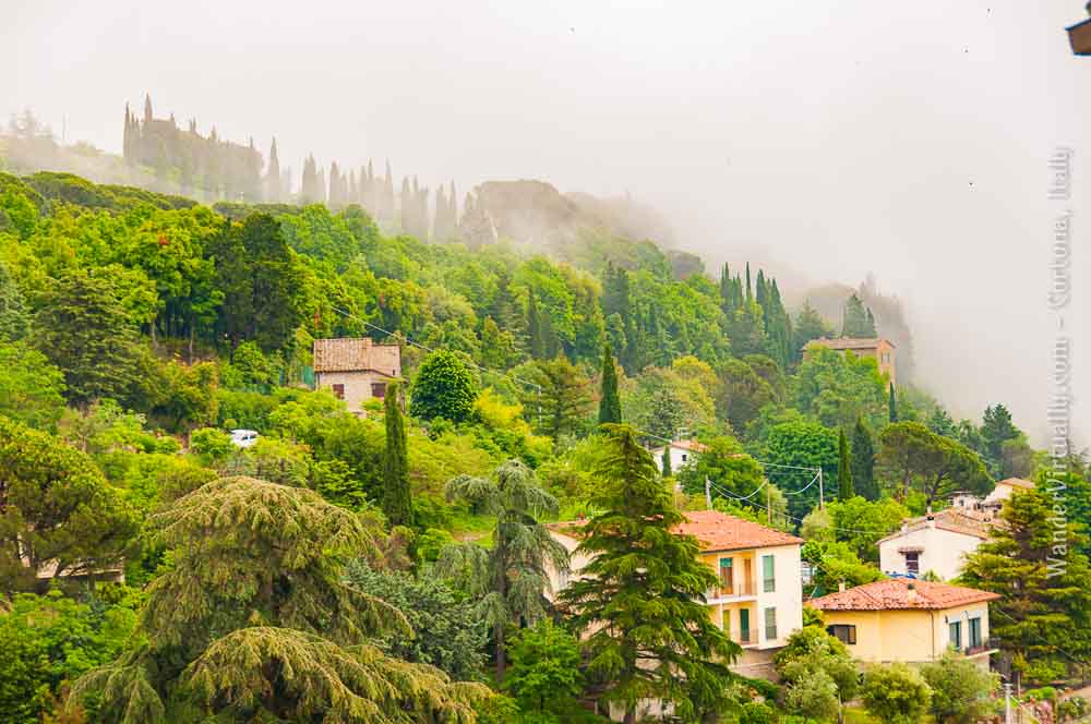 Convents & Monasteries in Cortona: A room with a view of the hillside in Villa Santa Margherita. Cortona, Italy.
